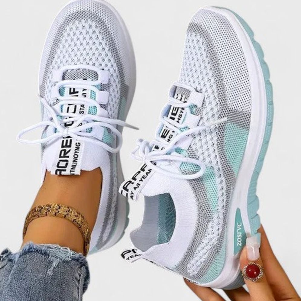 Dames Orthopedische Vetersluiting Lichtgewicht Gebreide Sneakers - Turquoise