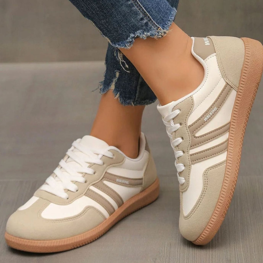 Dames Orthopedische Vetersneakers Brede Teenbox Gewelfde Zool - Beige