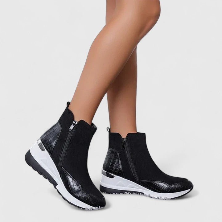 Dames Orthopedische Wedge Enkellaars Rits Croco-Reliëf - Black