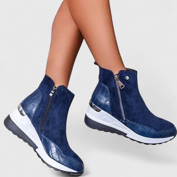 Dames Orthopedische Wedge Enkellaars Rits Croco-Reliëf - Blue