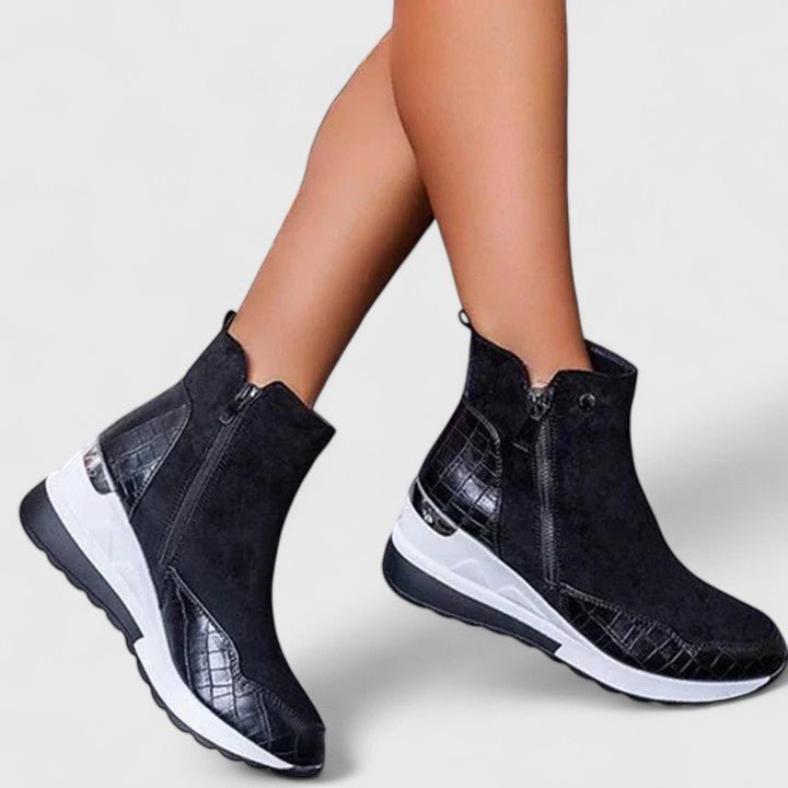 Dames Orthopedische Wedge Enkellaars Rits Croco-Reliëf