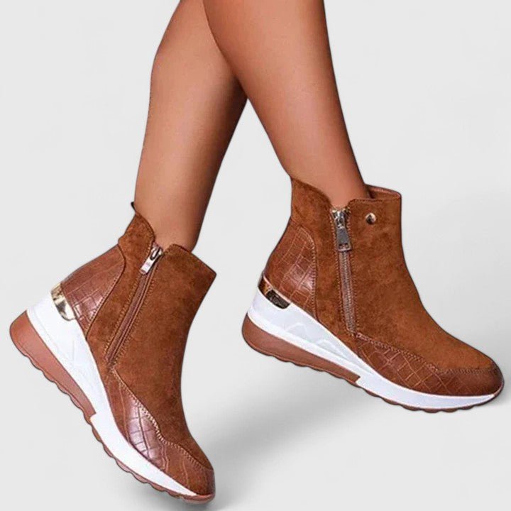 Dames Orthopedische Wedge Enkellaars Rits Croco-Reliëf - Brown