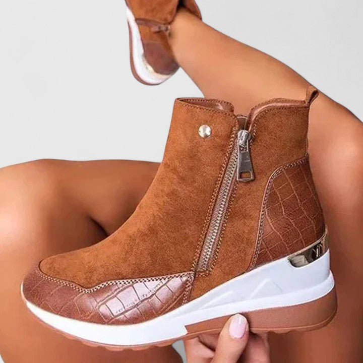 Dames Orthopedische Wedge Enkellaars Rits Croco-Reliëf