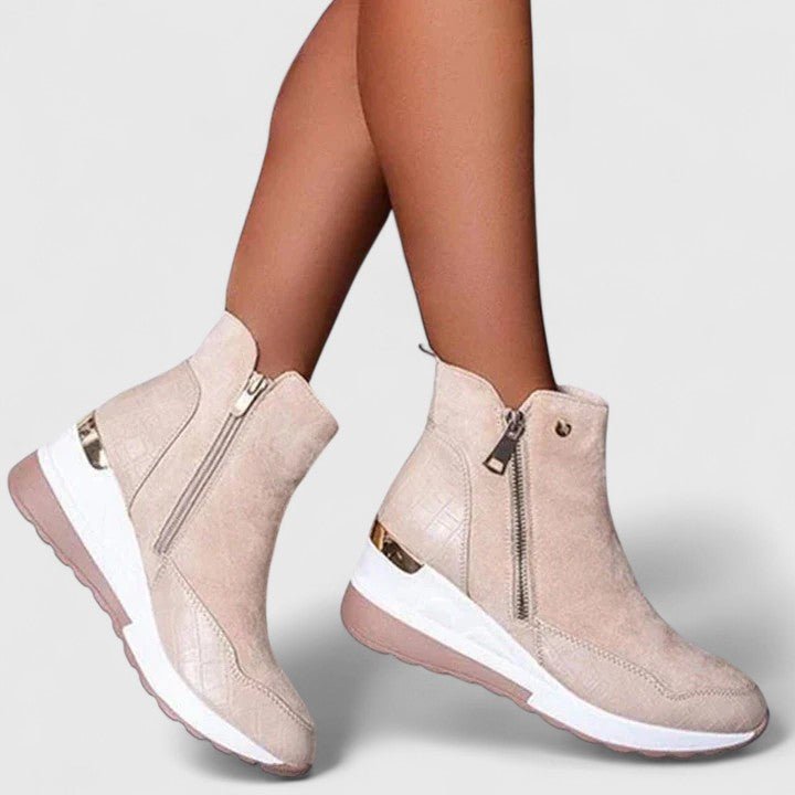 Dames Orthopedische Wedge Enkellaars Rits Croco-Reliëf - Beige
