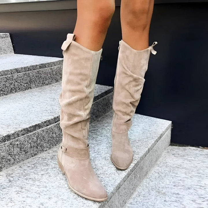 Dames Overknee Knee High Boots Geplooide Suède Laarzen Blokhak