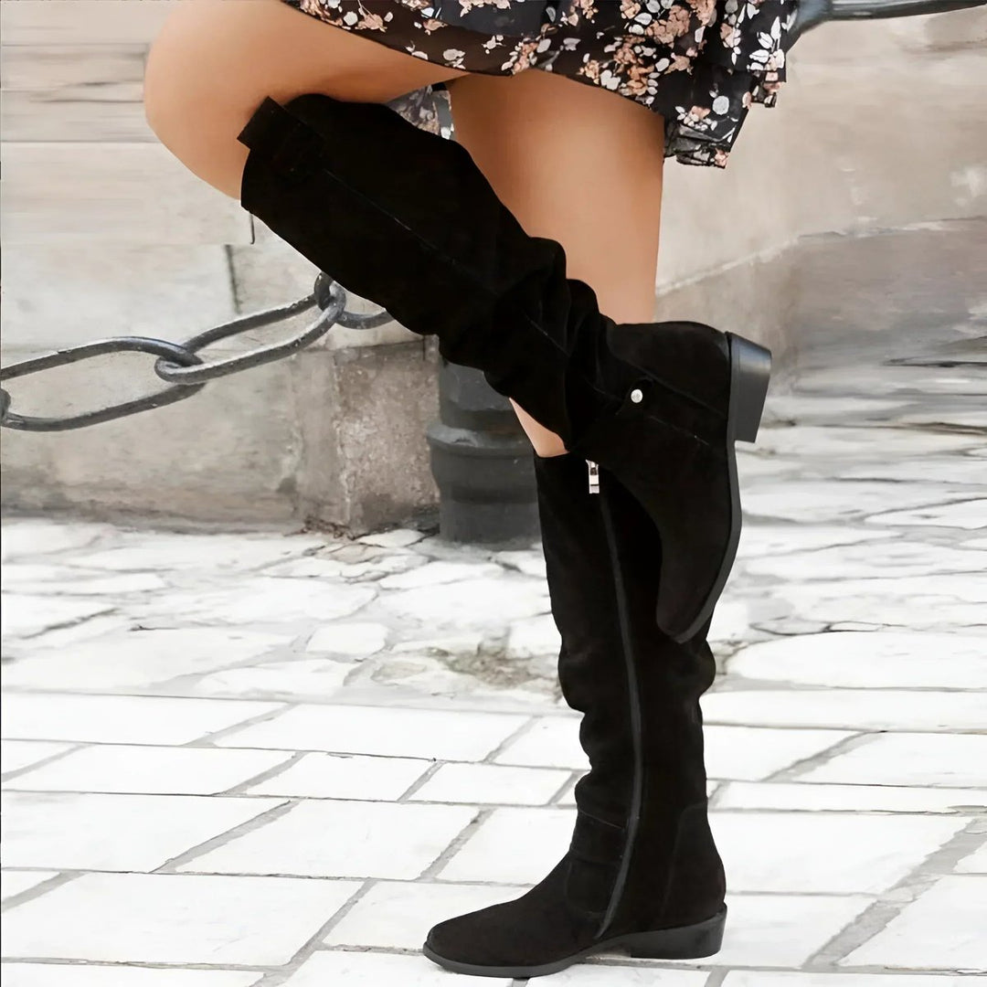 Dames Overknee Knee High Boots Geplooide Suède Laarzen Blokhak