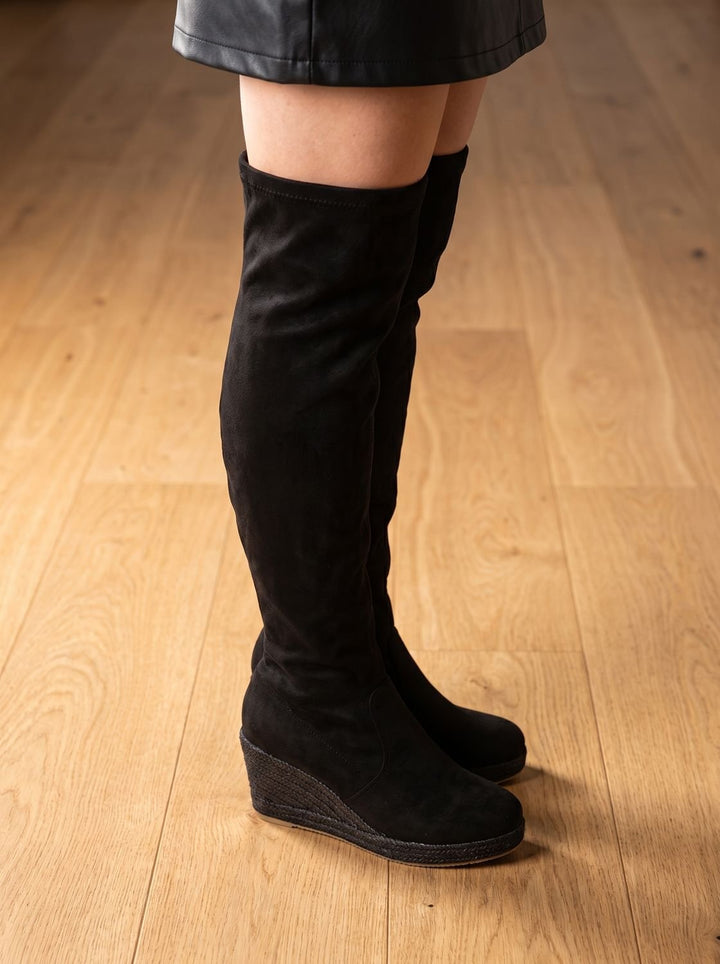 Dames Overknee Laarzen met Elastische Schacht en Keilzool