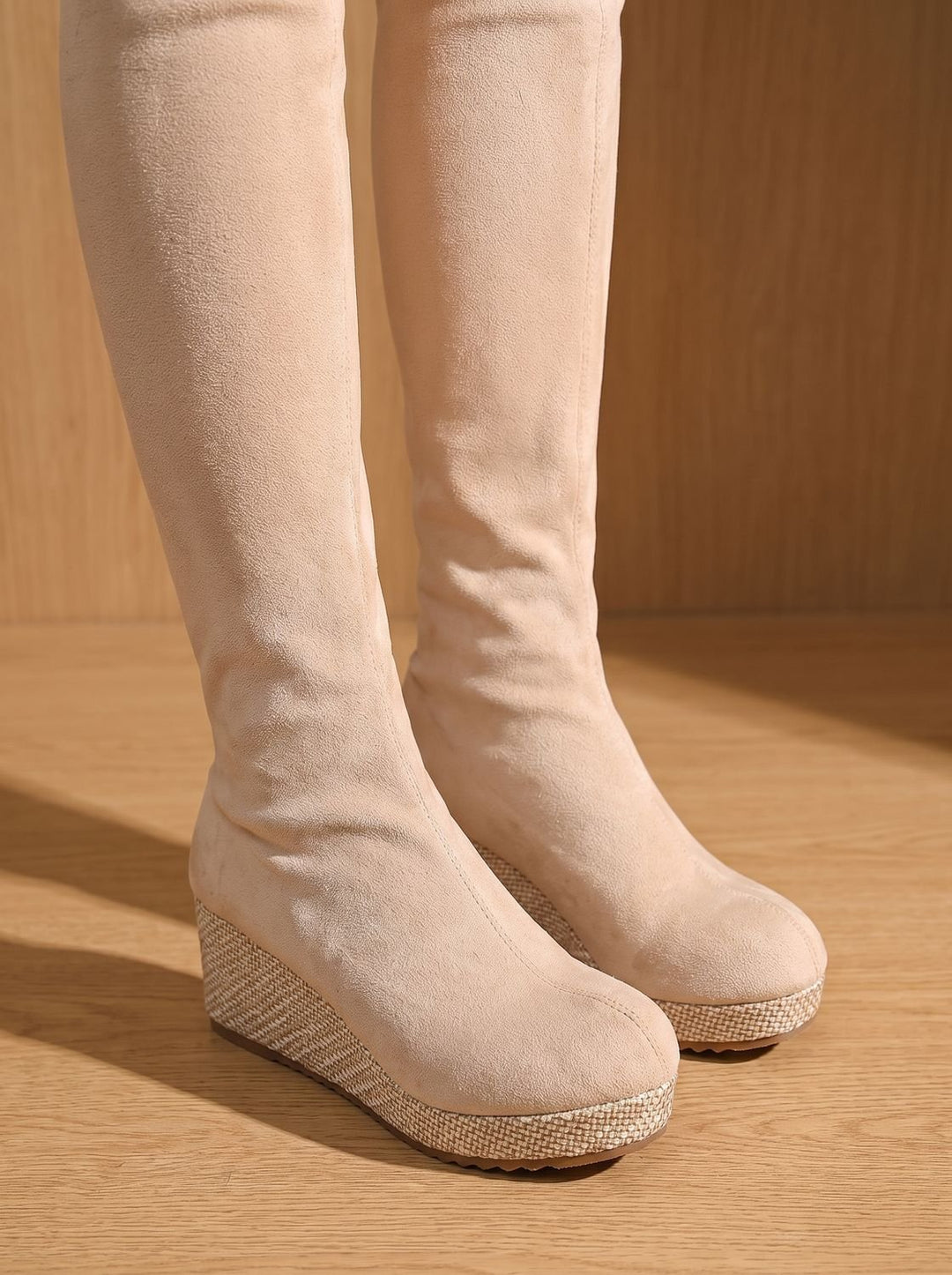 Dames Overknee Laarzen met Elastische Schacht en Keilzool