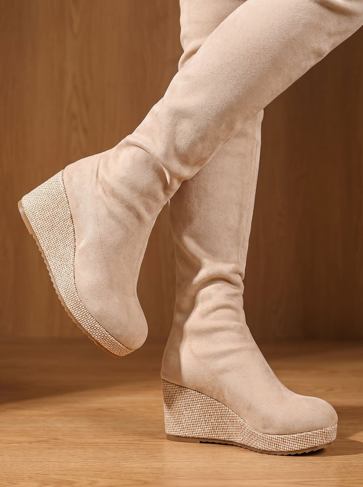 Dames Overknee Laarzen met Elastische Schacht en Keilzool