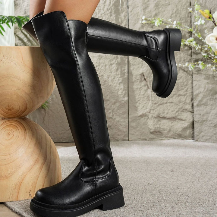 Dames Overknee Laarzen Platte Zool Stretch Zij-Rits