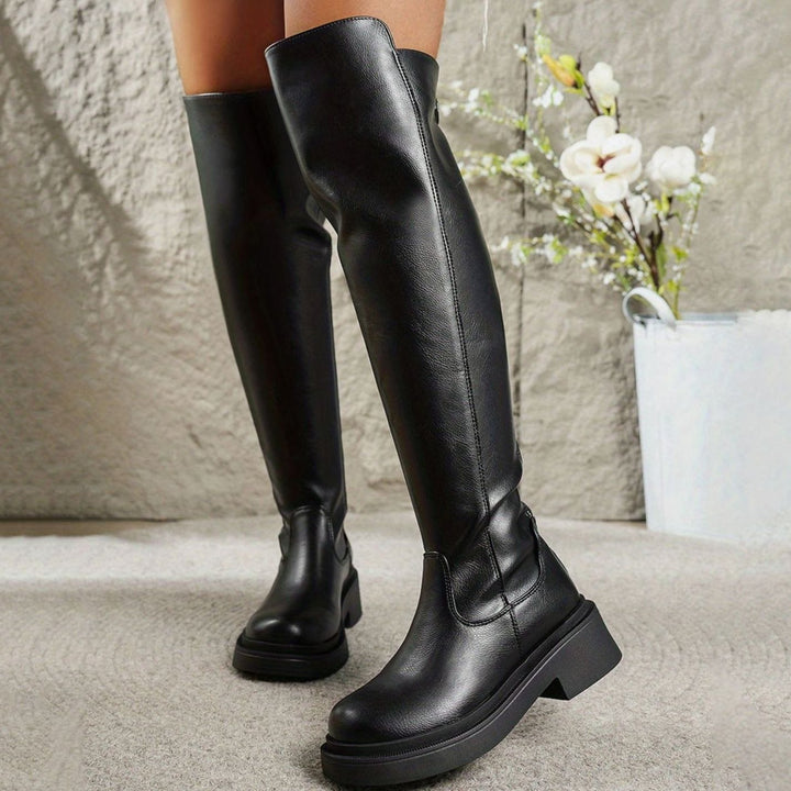 Dames Overknee Laarzen Platte Zool Stretch Zij-Rits - Zwart