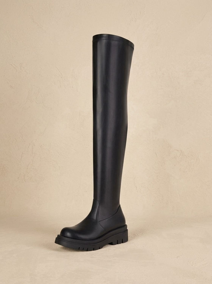 Dames Overknee Laarzen Stretch Faux-Leer Chunky Zool