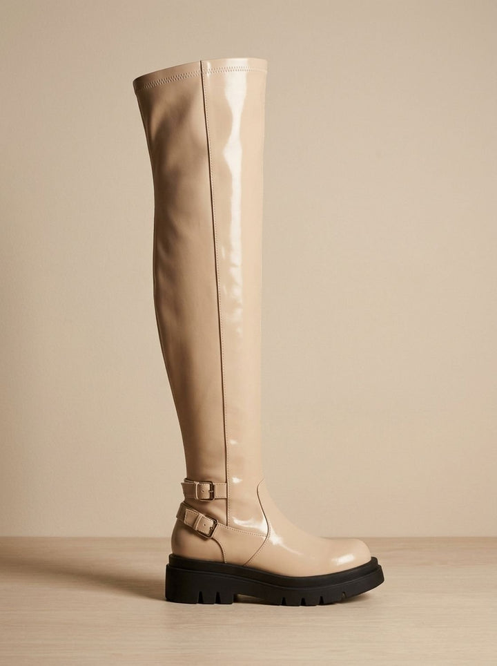 Dames Overknee Laarzen Stretch Faux-Leer Chunky Zool