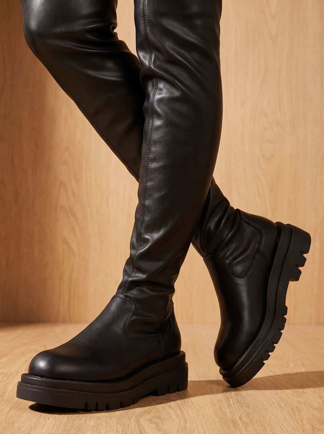 Dames Overknee Laarzen Stretch Faux-Leer Chunky Zool