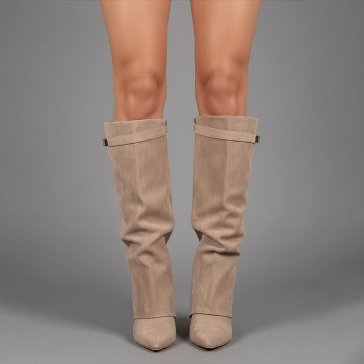 Dames Overknee Suède Laarzen Hoge Schacht Gesp - Beige Suède
