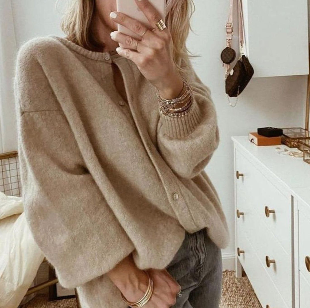 Dames Oversized Button-Up Cardigan met Volumemouwen