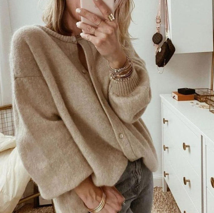 Dames Oversized Button-Up Cardigan met Volumemouwen