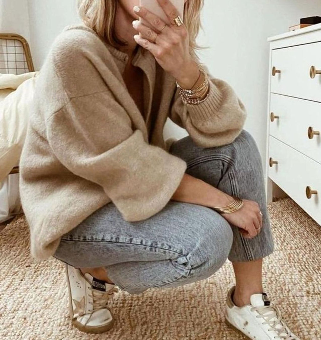 Dames Oversized Button-Up Cardigan met Volumemouwen