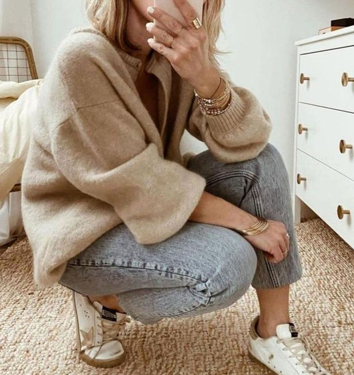 Dames Oversized Button-Up Cardigan met Volumemouwen