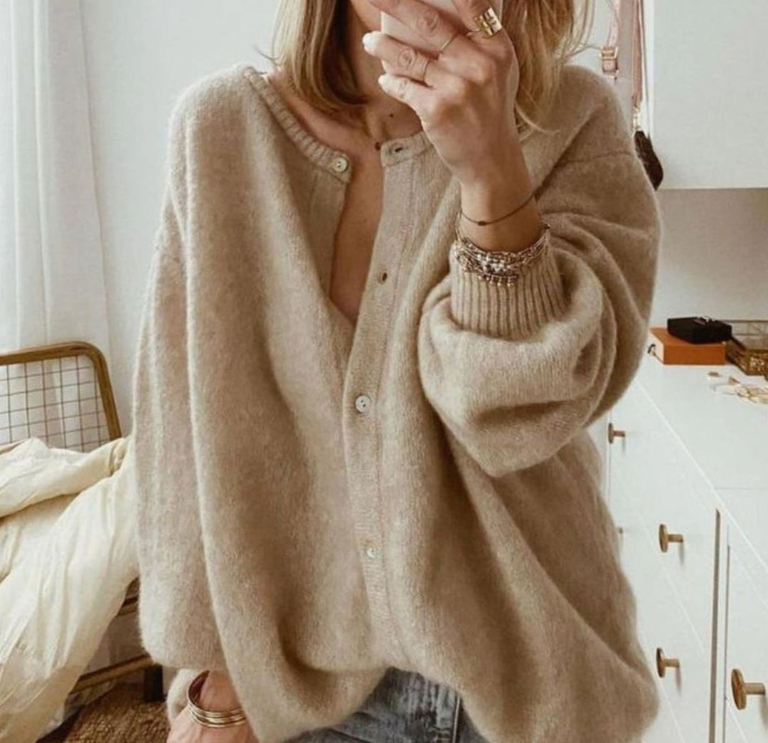 Dames Oversized Button-Up Cardigan met Volumemouwen