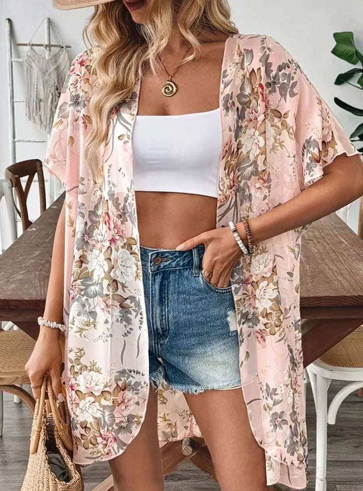 Dames Oversized Chiffon Kimono Cardigan Lange Bloemenprint