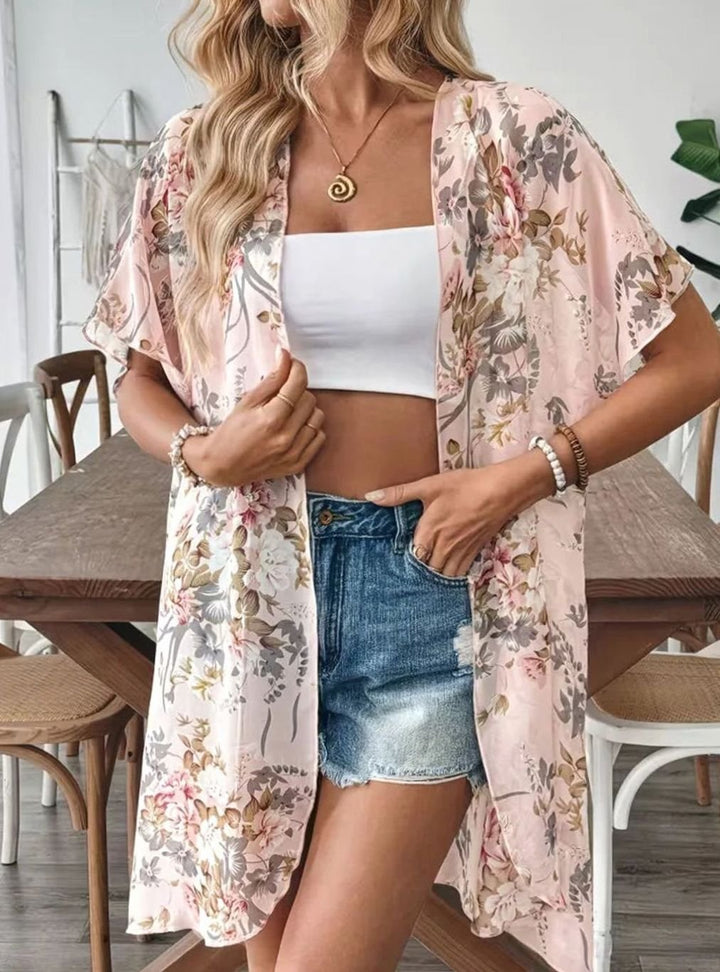 Dames Oversized Chiffon Kimono Cardigan Lange Bloemenprint