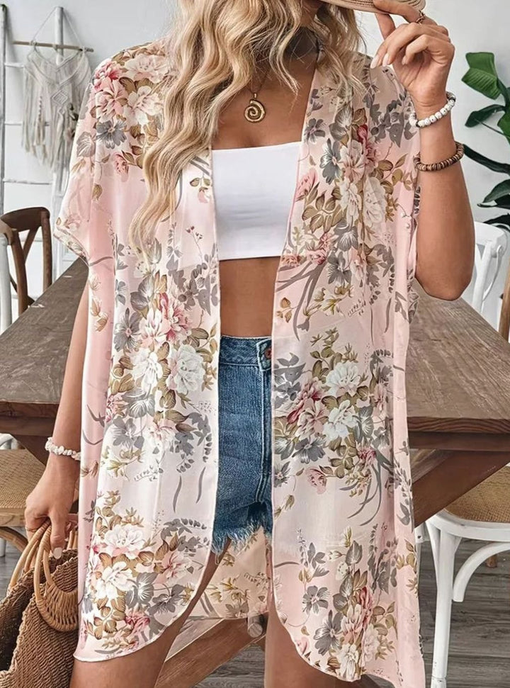 Dames Oversized Chiffon Kimono Cardigan Lange Bloemenprint