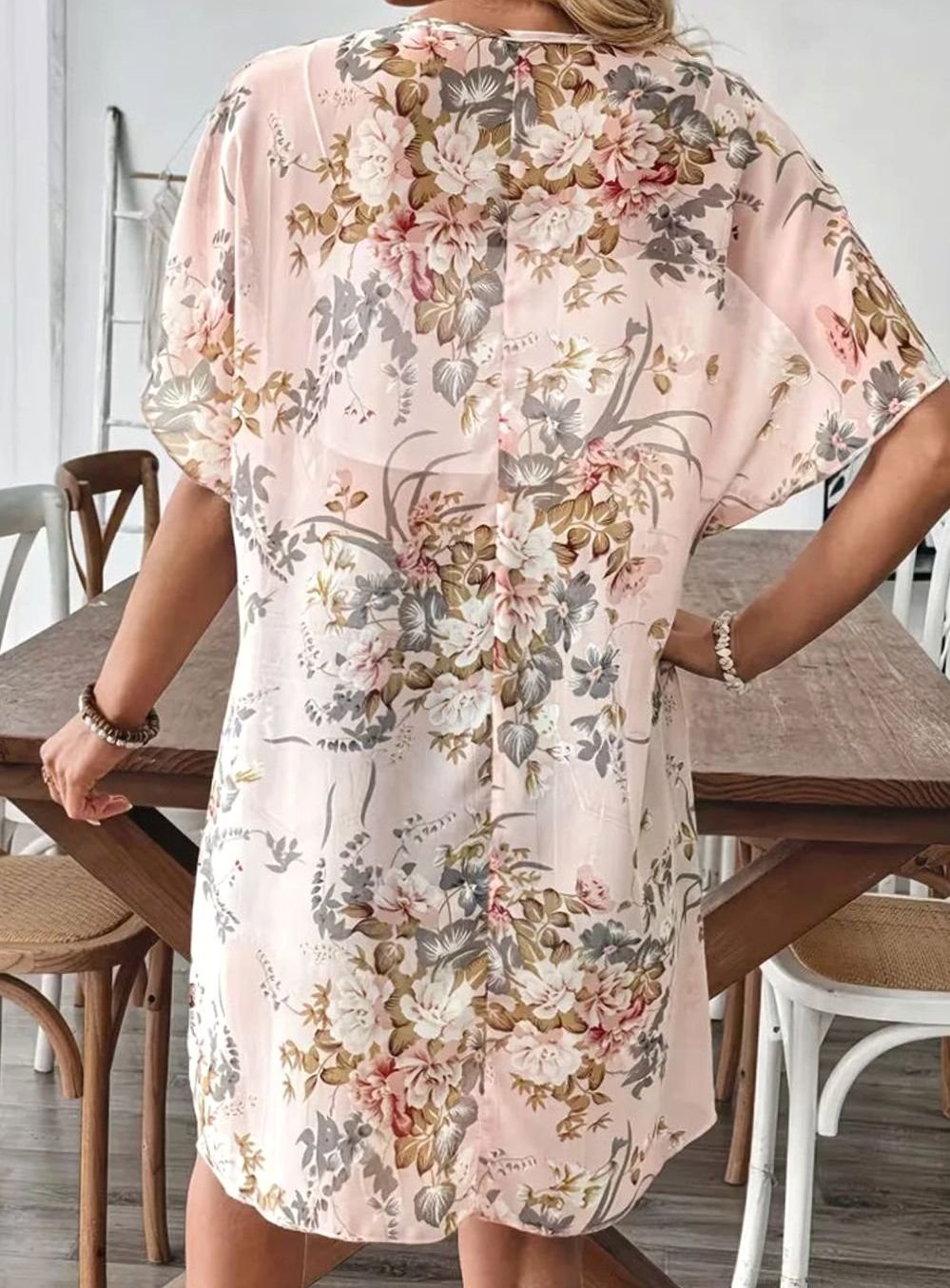 Dames Oversized Chiffon Kimono Cardigan Lange Bloemenprint