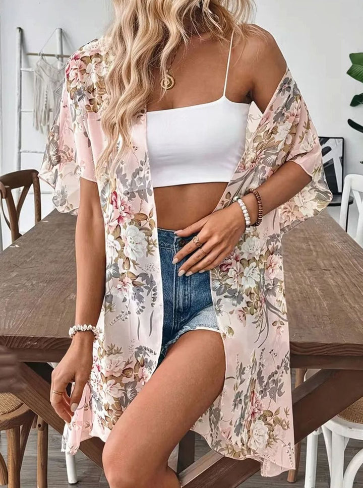 Dames Oversized Chiffon Kimono Cardigan Lange Bloemenprint