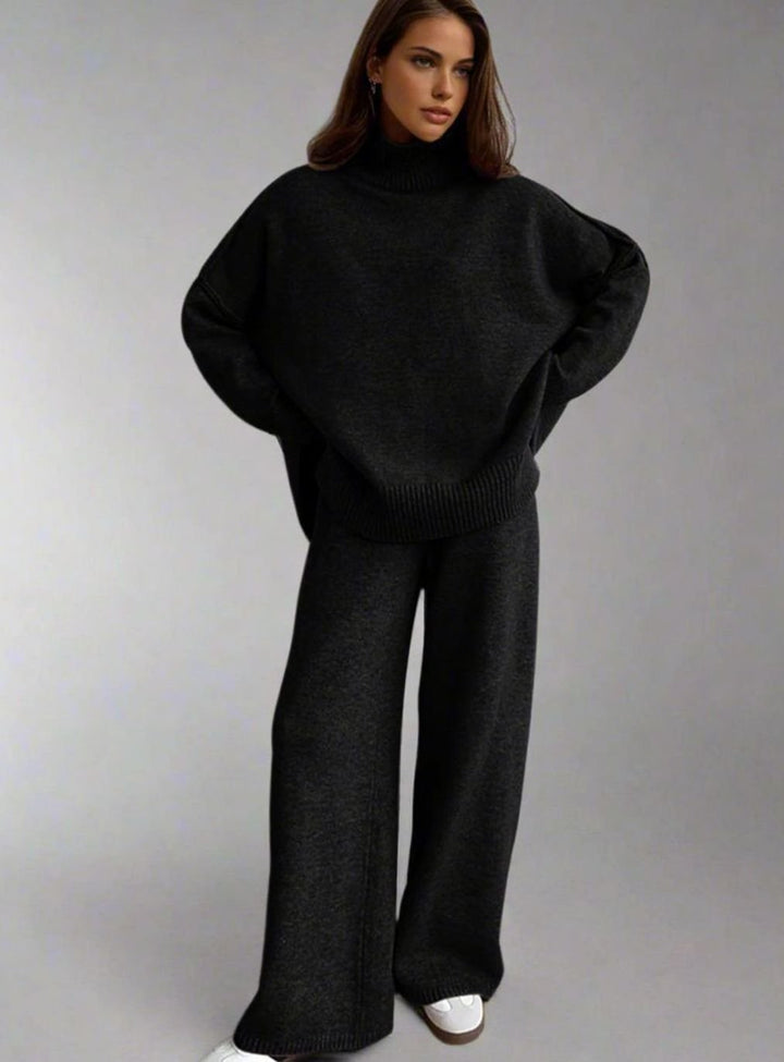 Dames Oversized Coltrui Gebreide Lounge Set Wijde Broek