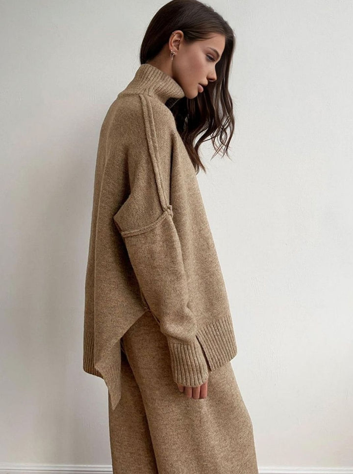 Dames Oversized Coltrui Gebreide Lounge Set Wijde Broek