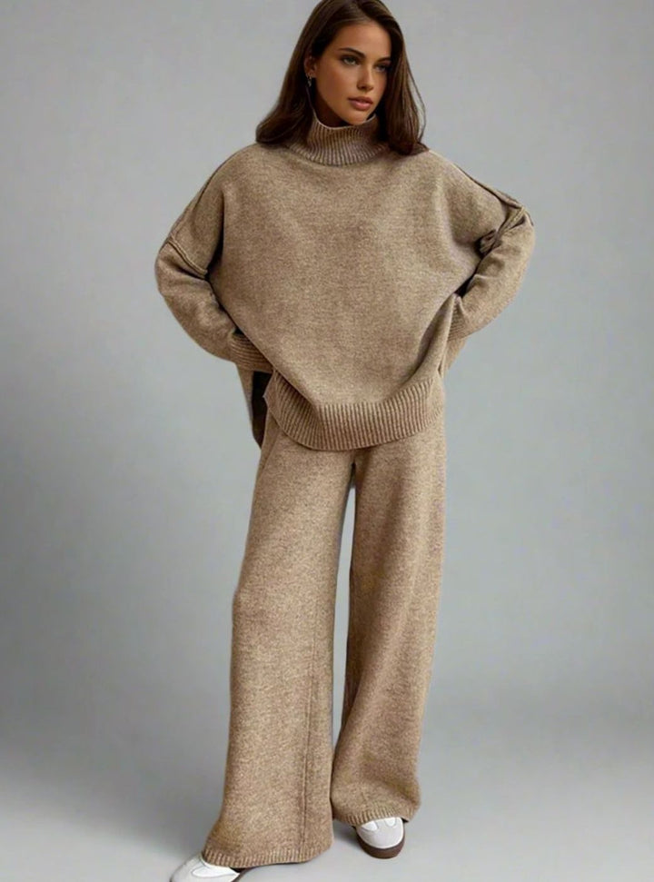 Dames Oversized Coltrui Gebreide Lounge Set Wijde Broek