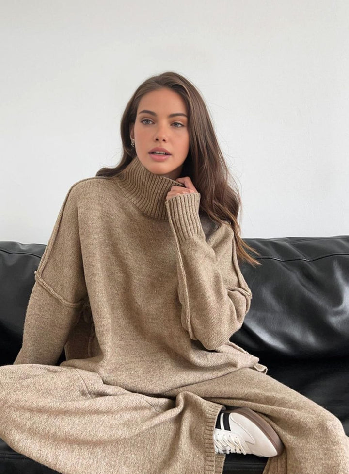 Dames Oversized Coltrui Gebreide Lounge Set Wijde Broek