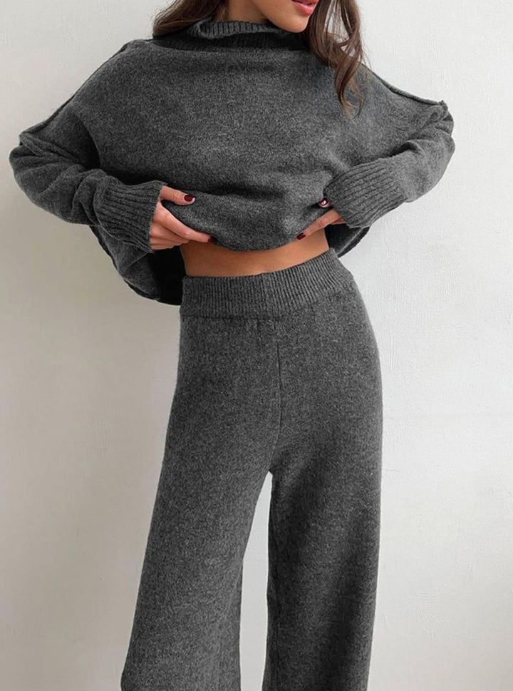 Dames Oversized Coltrui Gebreide Lounge Set Wijde Broek - Grijs