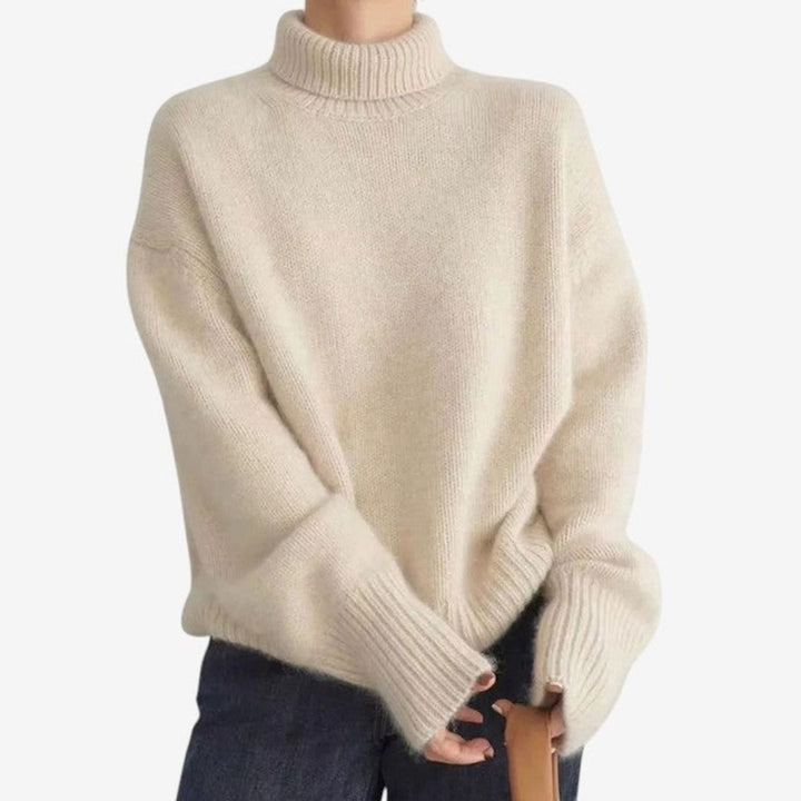 Dames Oversized Coltrui Gebreide Trui Dame met Lange Mouwen - Beige