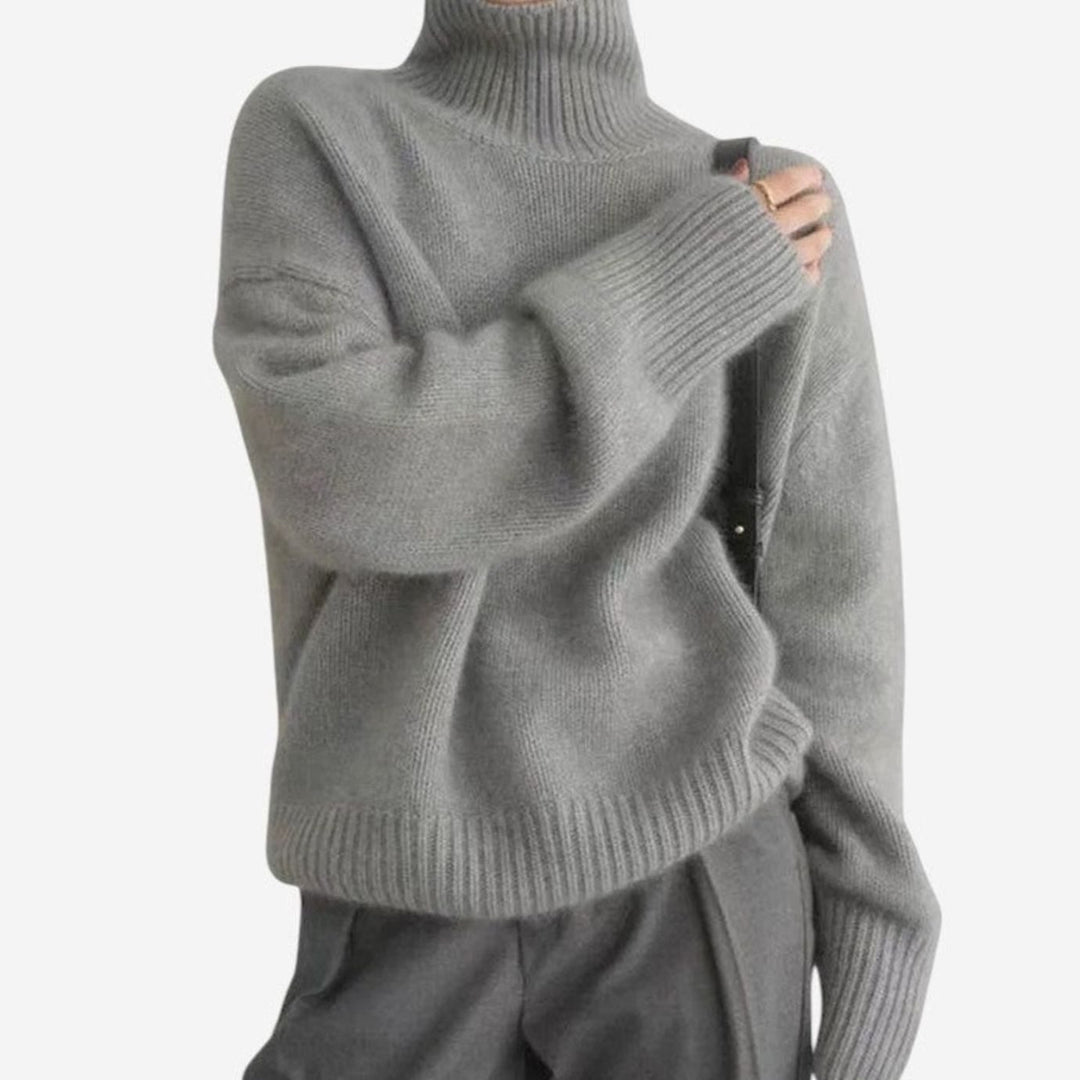 Dames Oversized Coltrui Gebreide Trui Dame met Lange Mouwen - Grijs