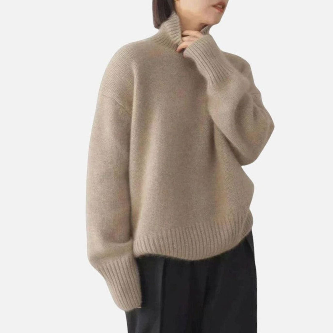Dames Oversized Coltrui Gebreide Trui Dame met Lange Mouwen - Khaki