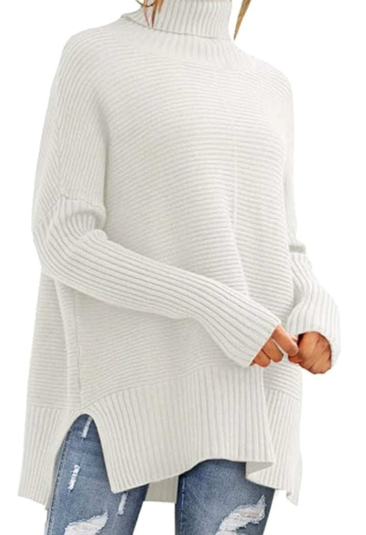 Dames Oversized Coltrui Geribd Gebreid High-Low Zoom - Wit