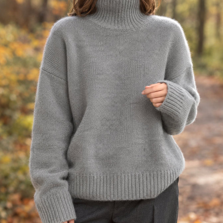 Dames Oversized Coltrui met Ribgebreide Manchetten - Grijs