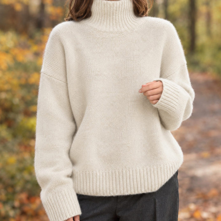 Dames Oversized Coltrui met Ribgebreide Manchetten - Gebroken Wit