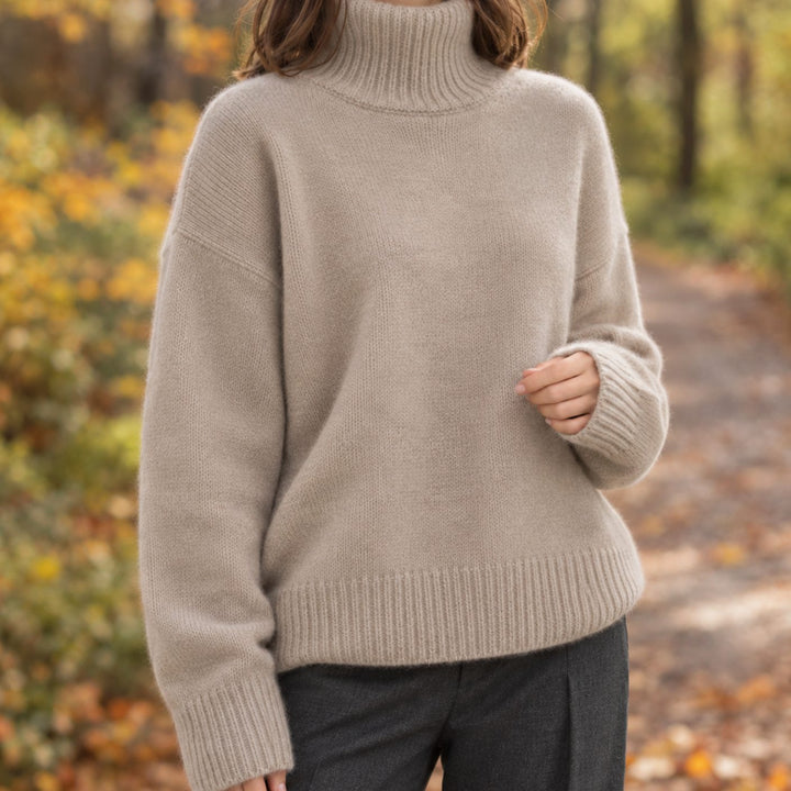 Dames Oversized Coltrui met Ribgebreide Manchetten - Beige