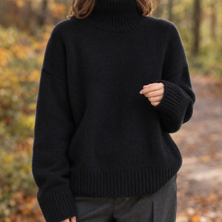 Dames Oversized Coltrui met Ribgebreide Manchetten - Zwart