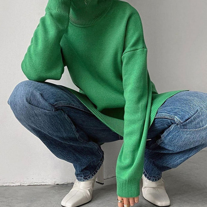 Dames Oversized Coltrui met Zijsplit Katoenmix - Groen