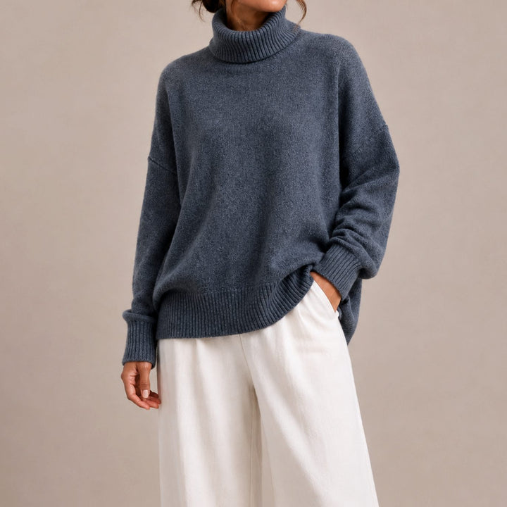 Dames Oversized Coltrui Relaxed Fit Gebreide Trui - Marineblauw