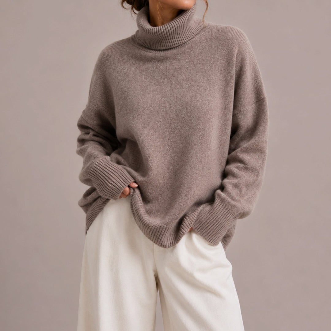 Dames Oversized Coltrui Relaxed Fit Gebreide Trui - Grijs