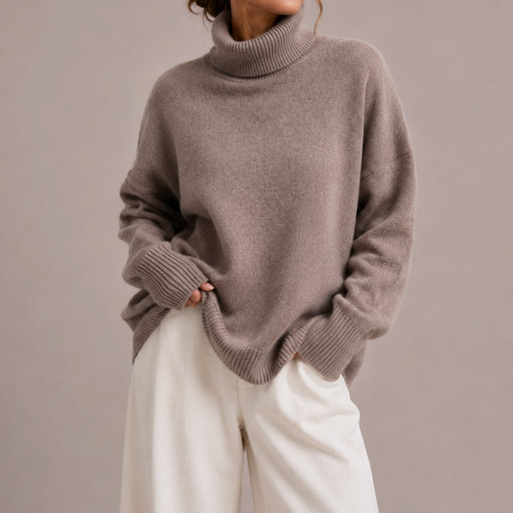 Dames Oversized Coltrui Relaxed Fit Gebreide Trui - Grijs