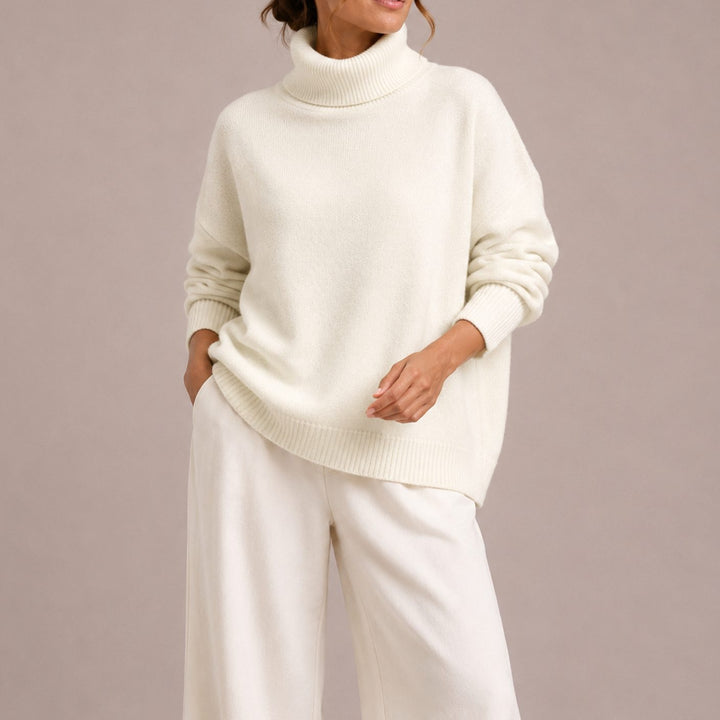 Dames Oversized Coltrui Relaxed Fit Gebreide Trui - Wit