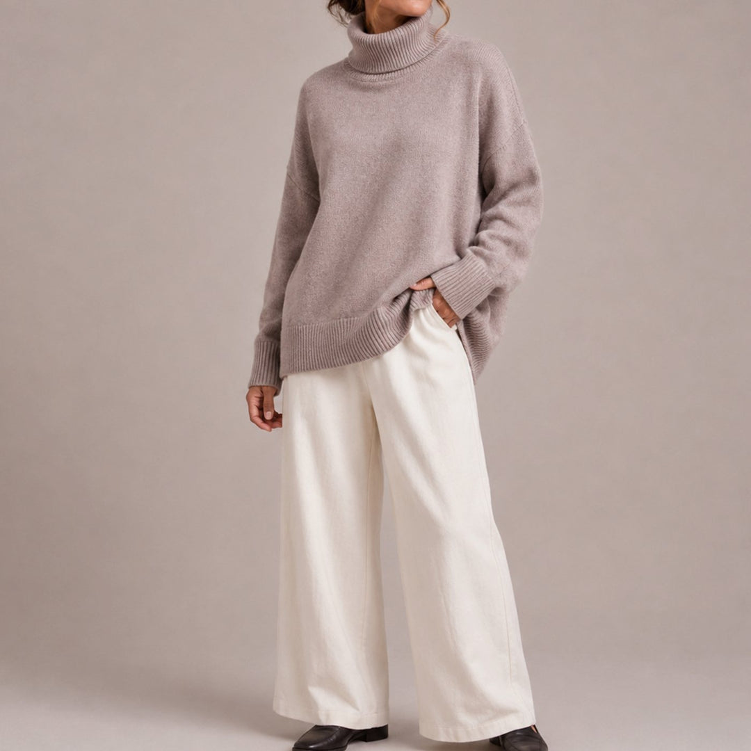 Dames Oversized Coltrui Relaxed Fit Gebreide Trui - Lichtgrijs