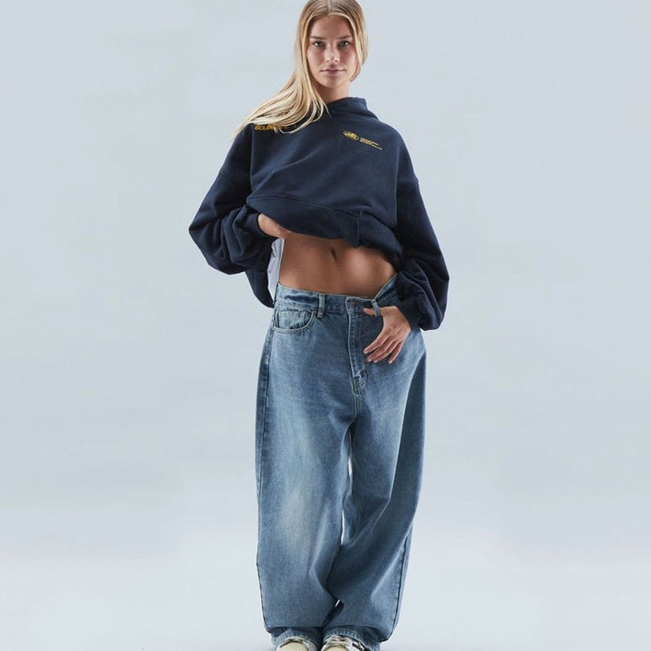 Dames Oversized Cropped Hoodie Katoen-Polyester Mix