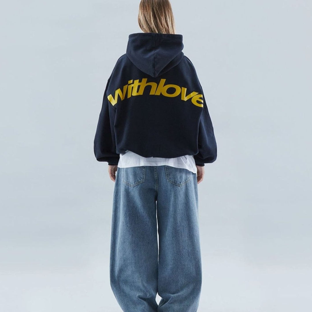 Dames Oversized Cropped Hoodie Katoen-Polyester Mix - Marineblauw
